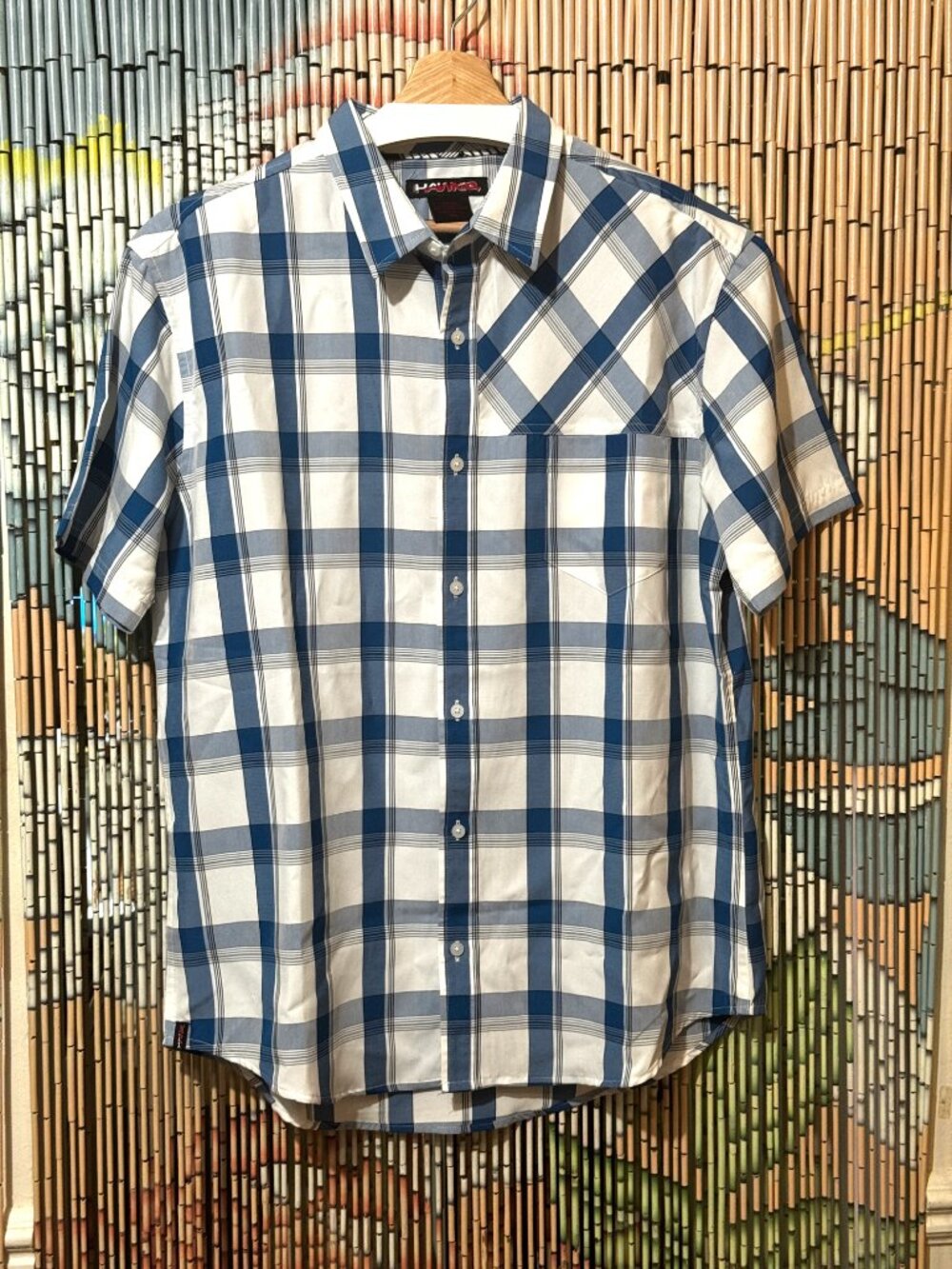 Tony Hawk Button-Down Short Sleeve Modal Blend Shirt, Blue Plaid, XXL